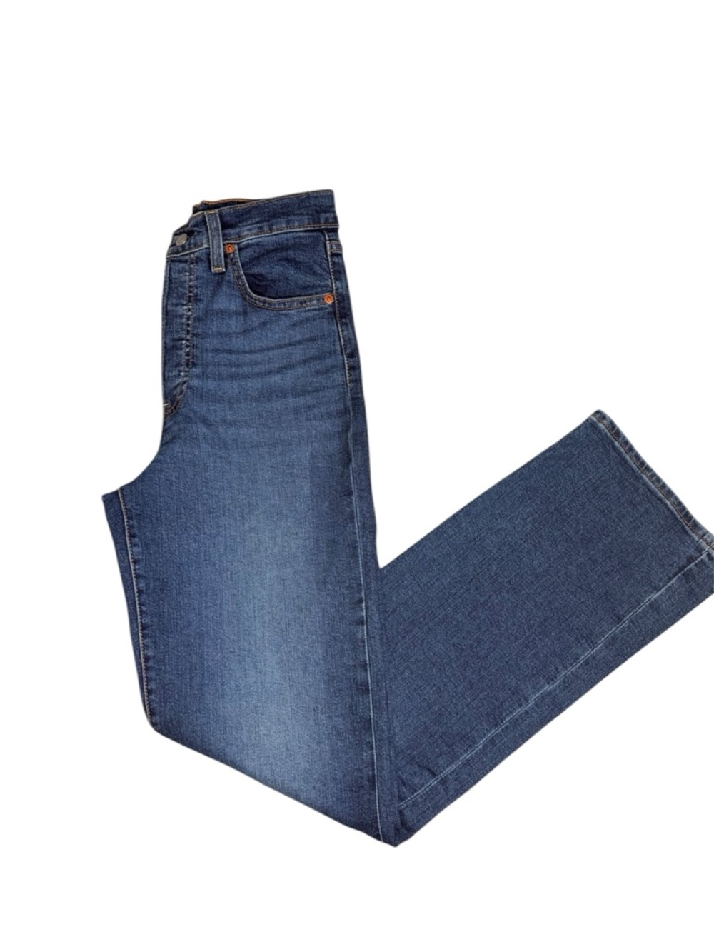 Levi’s Ribcage Straight Jeans Size 28 High Rise Button Fly Medium Wash - Picture 2 of 12
